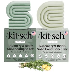 Elevate your hair care with Kitsch Rosemary Biotin Shampoo & Conditioner, premium imported bars for fine, delicate hair. Available at Curat Cart.