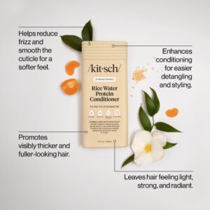 Kitsch Rice Water Conditioner, a premium import, enhances conditioning for thicker, healthier hair. Available at Curat Cart.