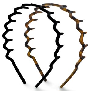 Discover the Kitsch Zig Zag Headbands, a 100% genuine accessory set in black and tortoiseshell. Perfect for stylish hairdos.