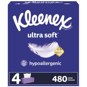 Experience the luxury of Kleenex Ultra Soft Facial Tissues, a premium import with 480 hypoallergenic tissues, available at Curat Cart.