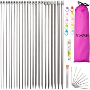 Authentic stainless steel knitting needle set with 18 needles, stitch markers, and a convenient storage bag.