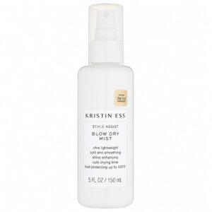 Kristin Ess Hydrating Heat Protection Spray, a premium import that enhances shine and protects hair during styling. Available at Curat Cart.