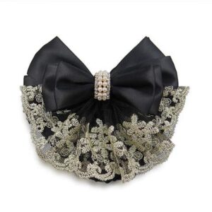 Discover this authentic bow hair bun net cover, adorned with pearls and lace for a stylish touch to your hairstyle.