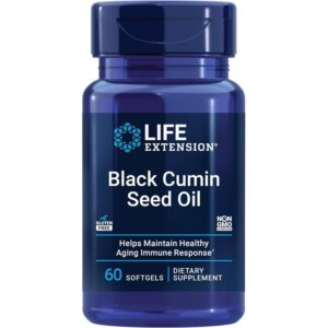 Authentic Life Extension Black Cumin Seed Oil, 60 softgels, supports healthy aging and immune response.