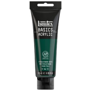 Authentic Liquitex BASICS Acrylic Paint tube, 118 ml in Pthalocyanine Green shade, perfect for artists.