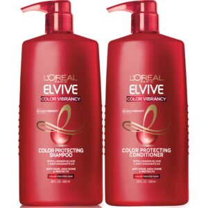 100% genuine L'Oreal Paris Elvive Color Vibrancy Shampoo and Conditioner for vibrant, protected color-treated hair.