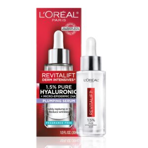 100% Genuine L'Oreal Paris Revitalift Hyaluronic Acid Serum, 1.5% pure formula for visibly plump skin and reduced wrinkles.