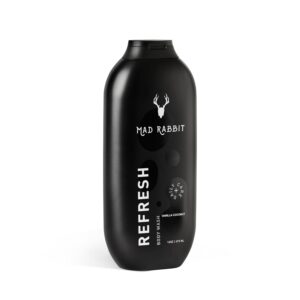 Mad Rabbit Body Wash in premium imported black packaging, featuring a refreshing vanilla and coconut scent. Available at Curat Cart.