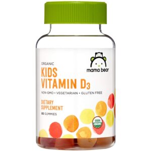 Authentic Mama Bear Organic Kids Vitamin D3 Gummies, 80 count, non-GMO, vegetarian, gluten-free dietary supplement.