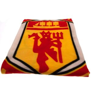 100% Genuine Manchester United FC fleece blanket featuring iconic crest in vibrant colors. Perfect for fans.