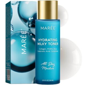 Experience the premium imported MAREE Hydrating Milky Toner with collagen and hyaluronic acid, available at Curat Cart for all-day moisture.