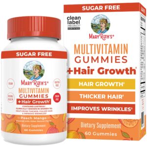 Authentic MaryRuth's Multivitamin Gummies for hair growth, peach mango flavor, sugar-free, 60 count, dietary supplement.