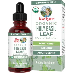 Experience MaryRuth's Organic Holy Basil Drops, a premium imported dietary supplement for calm and balance, available at Curat Cart.