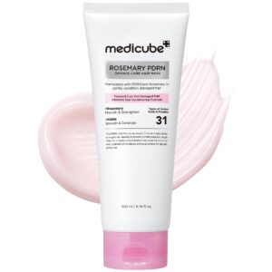 Experience the premium imported Medicube Rosemary PDRN Hair Mask for damaged hair care, available at Curat Cart. Nourish and strengthen your hair.