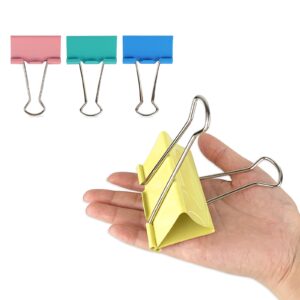 Premium Colored Binder Clips in yellow, pink, and blue, showcasing imported quality. Available at Curat Cart.