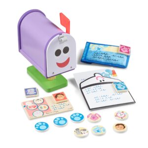 Discover the Melissa & Doug Wooden Mailbox Play Set, featuring vibrant mail accessories for imaginative play and learning.