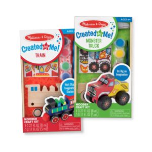 Discover the Melissa & Doug Wooden Vehicles Craft Kit, featuring a train and monster truck for creative fun. 100% authentic!