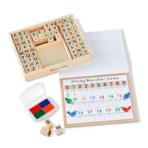 Discover the authentic Melissa & Doug Wooden Stamp Set, featuring colorful stamps and a sturdy wooden box for endless creativity.