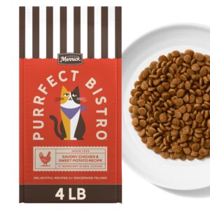 Merrick Purrfect Bistro Cat Food, a premium imported savory chicken and sweet potato recipe, available at Curat Cart.