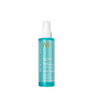 100% Genuine Moroccanoil Frizz Shield Spray, 160 ml bottle designed for effective frizz control and hair protection.