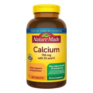 Nature Made Calcium with D3 and K, a premium imported supplement from Curat Cart, supports strong bones and may reduce osteoporosis risk.