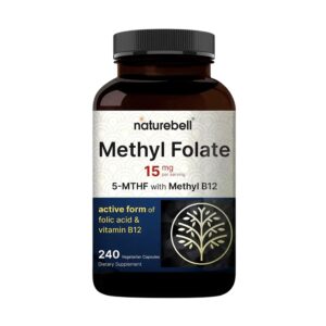Discover NatureBell Methyl Folate, a premium imported dietary supplement with 15 mg of active folic acid and vitamin B12, available at Curat Cart.