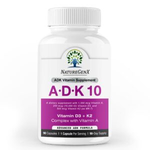 Discover NatureGenX ADK10, a premium imported vitamin supplement with Vitamins A, D3, and K2, available at Curat Cart.