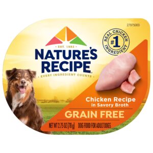 Premium import Nature's Recipe Grain Free Chicken offers real chicken in savory broth, perfect for adult dogs. Available at Curat Cart.
