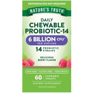 Discover Nature's Truth Probiotic Chewable, a premium imported dietary supplement with 6 billion CFU and 14 probiotic strains. Available at Curat Cart.