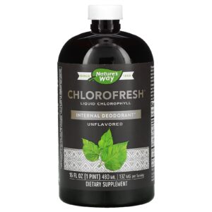 Nature's Way Chlorofresh Liquid Chlorophyll, 100% authentic internal deodorant, unflavored dietary supplement.