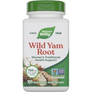 Discover Nature's Way Wild Yam Root capsules, 100% genuine women's health support, 700mg per serving.
