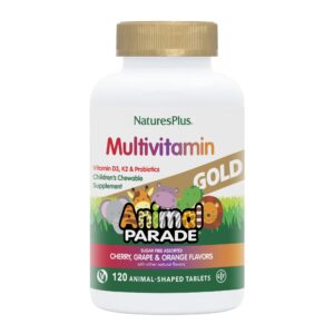 Discover NaturesPlus Animal Parade Gold Multivitamin, a premium import with children's chews in cherry, grape, and orange flavors from Curat Cart.
