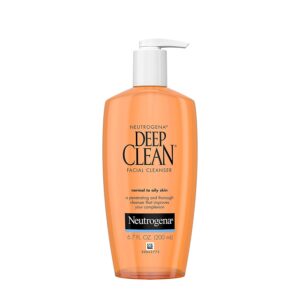 Authentic Neutrogena Deep Clean Facial Cleanser in an orange bottle, ideal for normal to oily skin, 200 ml.