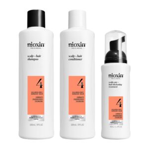 100% Genuine NIOXIN scalp care trio for colored and thinning hair, includes shampoo, conditioner, and treatment.