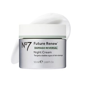 No7 Future Renew Night Cream, a premium import, targets visible skin damage for youthful glow. Available at Curat Cart.