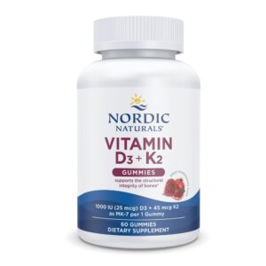 Authentic Nordic Naturals Vitamin D3 K2 Gummies, supporting bone health with 60 delicious gummies per bottle.