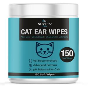 NOVEHA Cat Ear Wipes offer a premium imported formula with aloe vera and chamomile. Vet recommended for your feline friend. Available at Curat Cart.