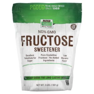100% Genuine NOW Foods Non-GMO Fructose sweetener, 3 lbs package for low glycemic energy boost.
