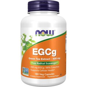100% genuine NOW Foods EGCg Green Tea Extract, 400 mg in 180 veg capsules, supports cellular health and is non-GMO.