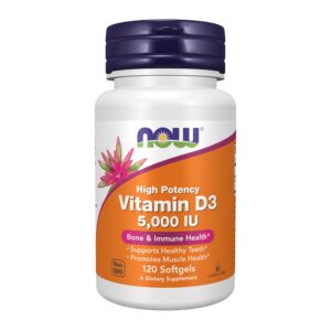 NOW Foods High Potency Vitamin D3 5000 IU softgels, 120 count. Supports bone and immune health. 100% genuine product.