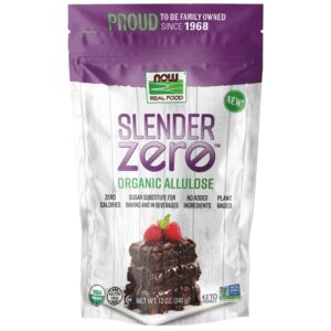 Discover NOW Real Food Slender Zero Allulose, a 100% genuine organic sugar substitute, ideal for baking and beverages.