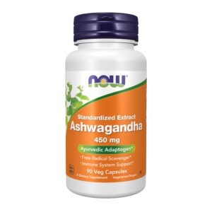 NOW Supplements Ashwagandha 450 mg, 90 veg capsules, an authentic Ayurvedic adaptogen for immune support.