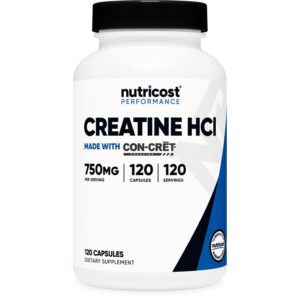 Nutricost Creatine HCl, a premium imported dietary supplement with 750mg per serving, available at Curat Cart.