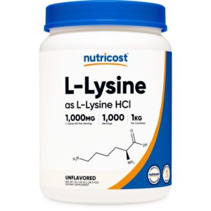 Nutricost L-Lysine Powder, a premium imported dietary supplement, offers 1,000mg per serving. Available at Curat Cart.