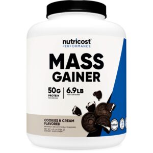 Nutricost Mass Gainer Powder in Cookies N Cream flavor, premium imported nutritional supplement available at Curat Cart.