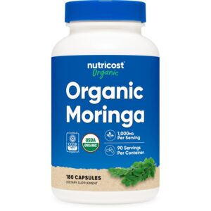 Nutricost Moringa Capsules offer 180 organic servings, a premium import for health enthusiasts available at Curat Cart.