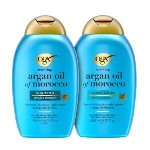 Authentic OGX Argan Oil Shampoo and Conditioner duo, 385ml each, repairs and strengthens hair. 100% genuine product.