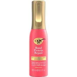 Authentic OGX Bond Protein Repair Heat Spray offers targeted repair and protection from heat damage for smooth, strong hair.