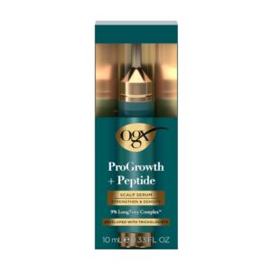 OGX ProGrowth Peptide Scalp Serum, a premium imported solution, strengthens and densifies hair. Available at Curat Cart.