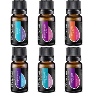 Discover O'linear Essential Oils Blends Set: six authentic oils for relaxation and wellness, 100% genuine quality.